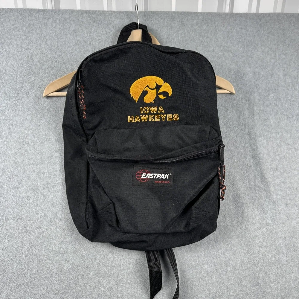 Vintage Eastpak Backpack Iowa‎ Hawkeyes Black Made in USA Embroidered Canvas